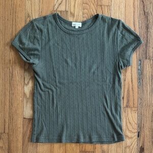 DONNI. Forest Green Short Sleeve Pointelle Tee